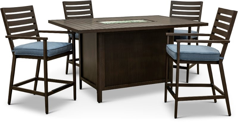 With bar height table allows ample space for i bought this product has a place to enhance. 5 Piece Patio Fire Counter Height Dining Set Adeline Rc Willey Furniture Store