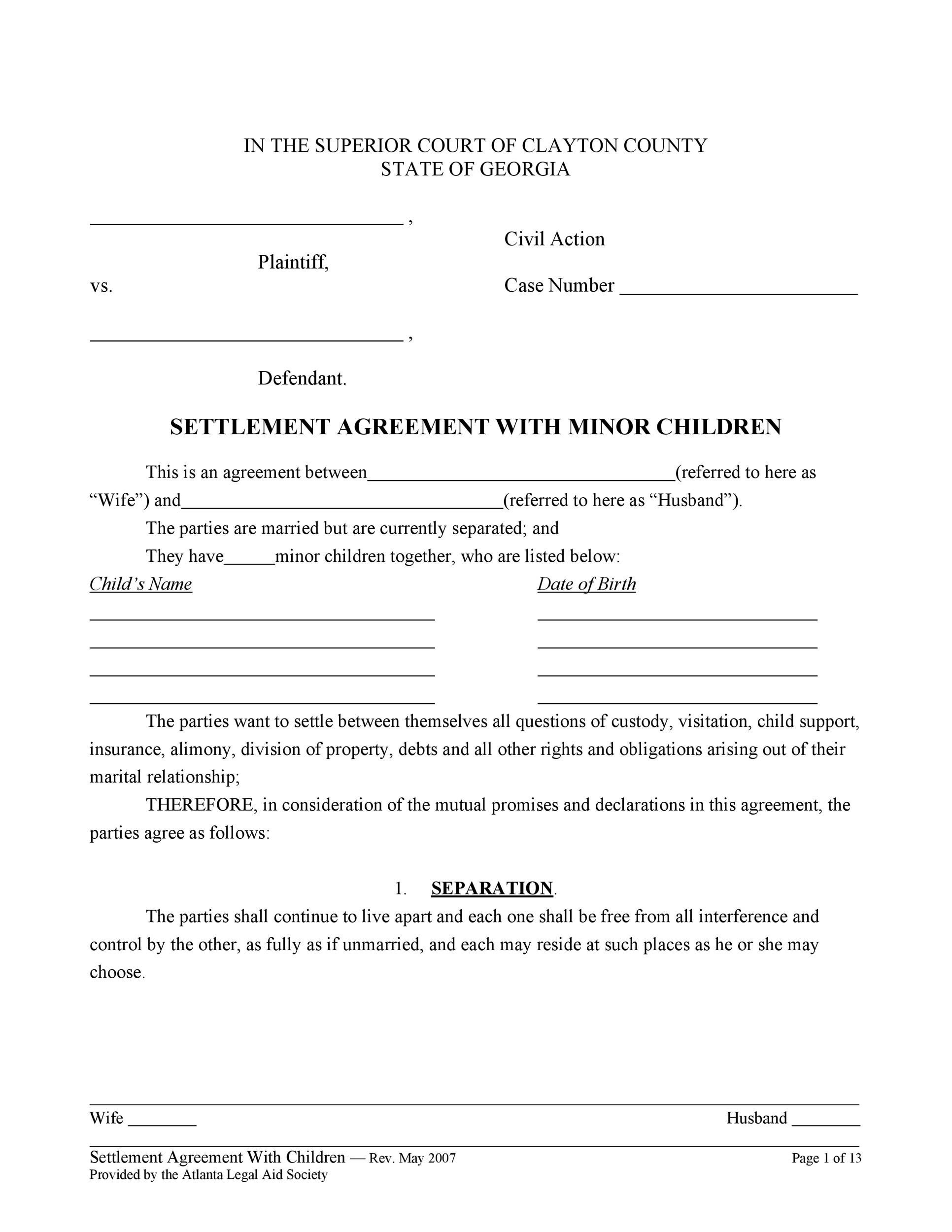 child custody agreement without court template ontario