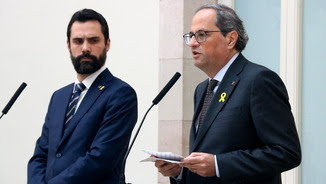 Roger Torrent i Quim Torra, a la compareixença al Parlament (ACN)