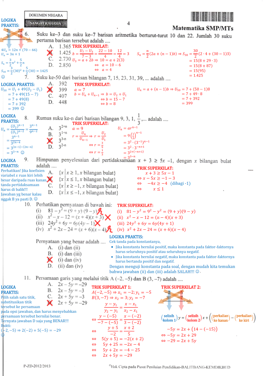 Contoh Pembahasan Soal UN Matematika SMP 2013.50 Contoh ...