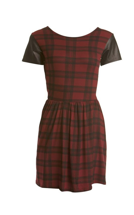 Liana Tartan Leather Skater Dress in Wine