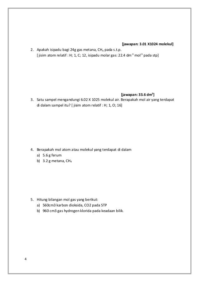 Contoh Soalan Dan Jawapan Kimia Kertas 2 Tingkatan 4 