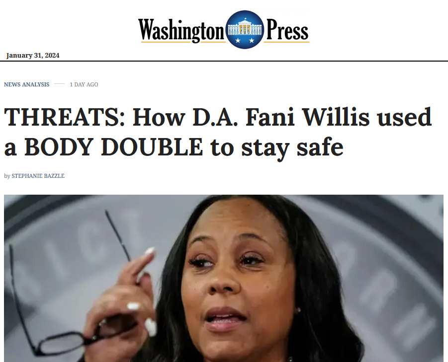 Photo of news headline saying Fani Willis used a body double.