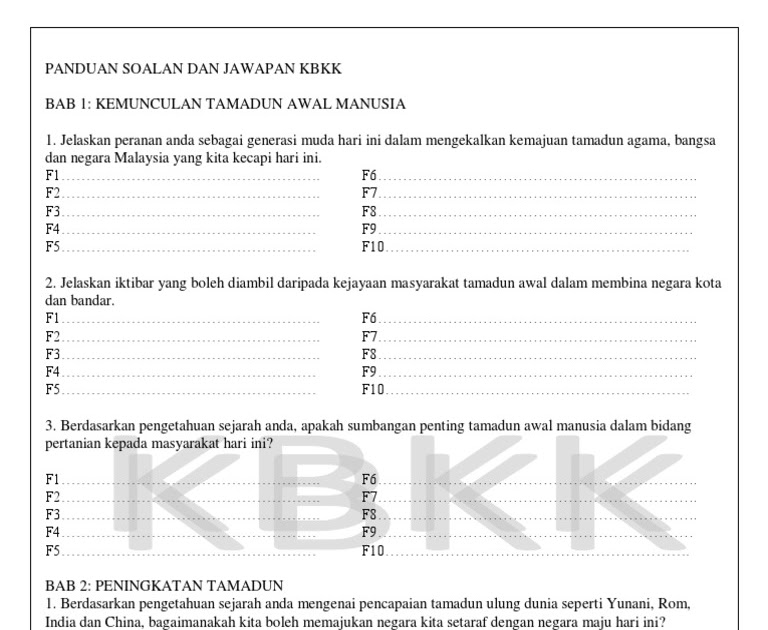 Contoh Soalan Dan Jawapan Kbat Sejarah Tingkatan 5 - Kerja 