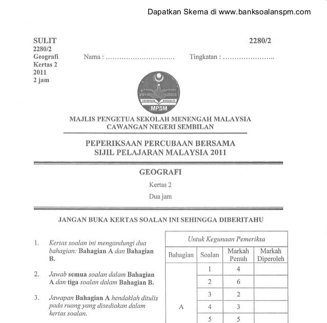 Soalan Ujian Bulanan Geografi Tingkatan 2 - Kecemasan w