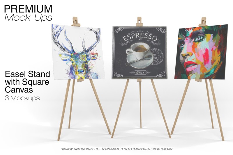 Download Download Easel Stand with Square Canvas PSD Mockup