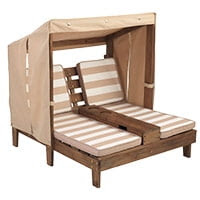 Kidkraft outdoor wooden double chaise lounger with holder in oatmeal and white