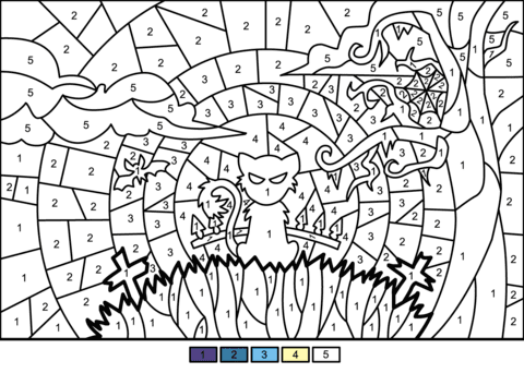 It's that spooky time of year again and the team at familyfun hope you will enjoy these halloween colouring pages for you and your kids. Halloween Scene Color By Number Free Printable Coloring Pages