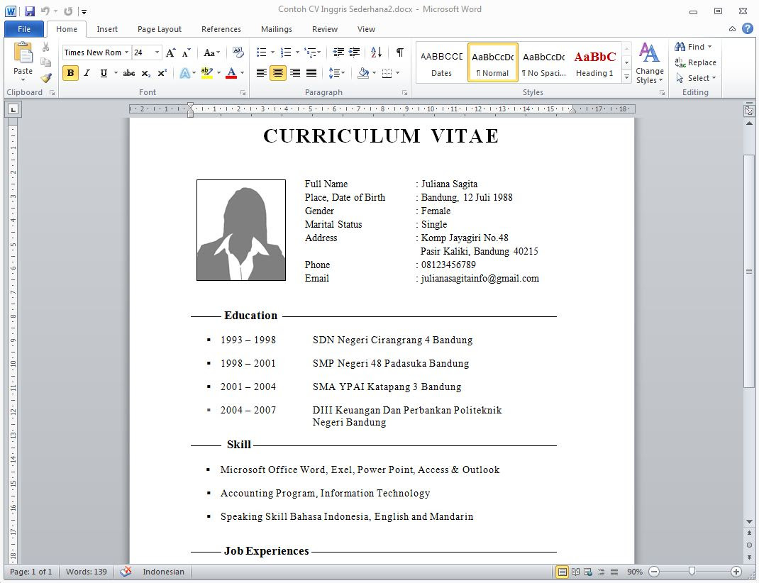 Contoh Cv Beasiswa - Job Seeker