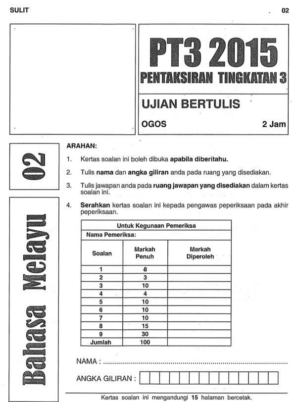 Bahasa Melayu PT3: Semak Contoh Soalan Percubaan Bahasa 