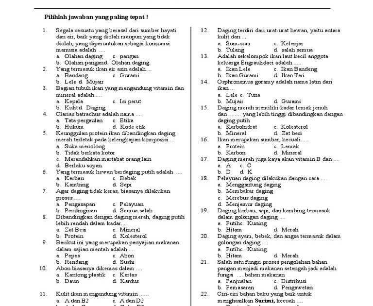 Soal Prakarya Pengolahan Kelas 9 Semester 1 - Guru Paud