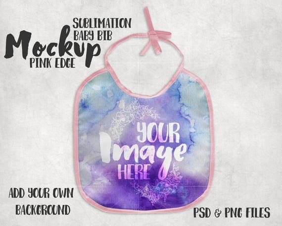 Download Free Sublimation Baby Bib With Pink Trim Template Mockup | (PSD) - Download Free Sublimation ...