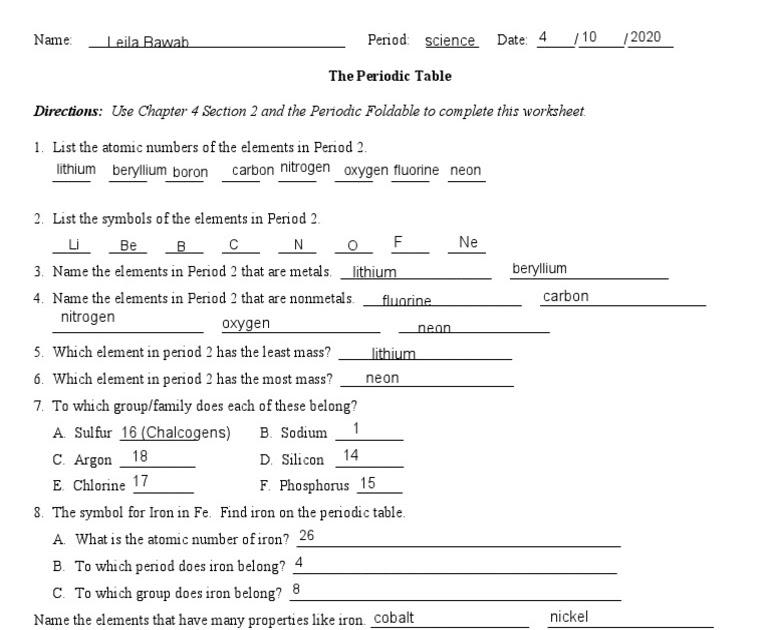 periodic table worksheet answer key pdf brainpop periodic table of