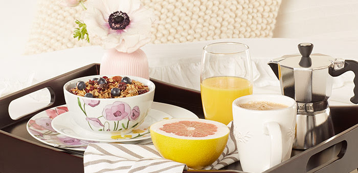 (Bed) room service. Indulge Mom with breakfast in bed for a change to her usual morning routine. Sometimes it’s nice to be last one out of bed. Give her a good reason to linger longer. Shop the collection.