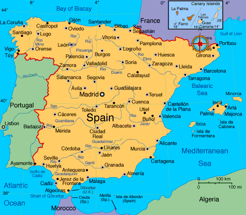 Centro informativo sobre la actividad del equipo. Karte Von Spanien