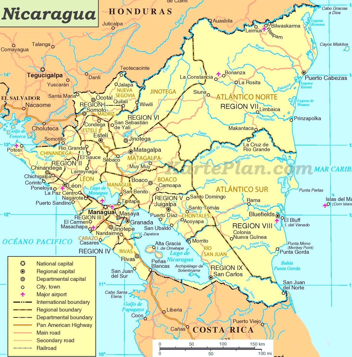 Auf der weltkarte, werden sie alle karten zu finden: Nicaragua Politische Karte