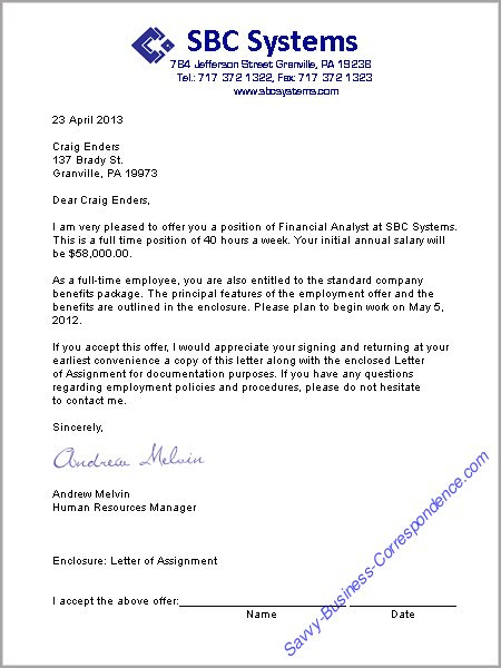 So you've been offered a job? Business Letters Employment