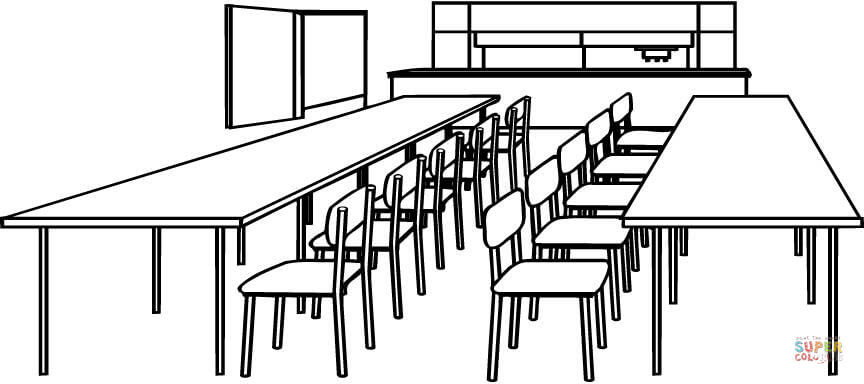 Classroom coloring pages the page illustration for Classroom With Tables And Chairs Coloring Page Free Printable Coloring Pages