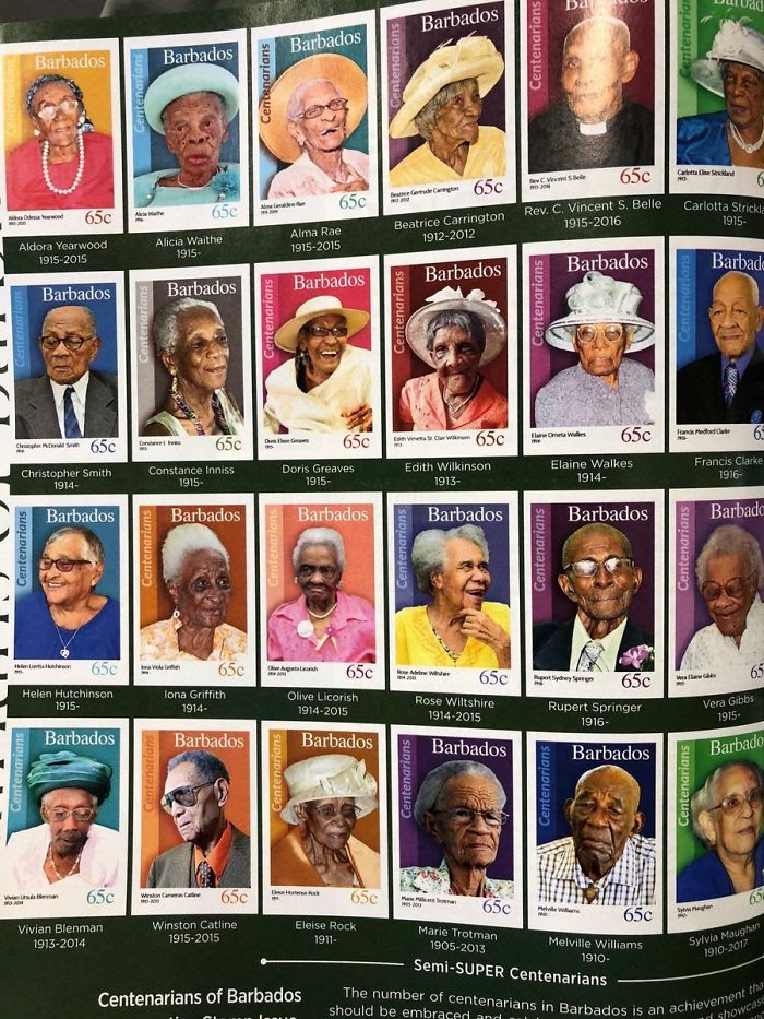 When You Reach 100 Years Old In                                              Barbados, You Get A Stamp                                              In Your Honour. Lovely