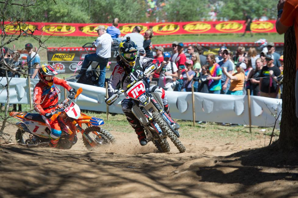 Josh Strang grabbed the holeshot, with Kailub Russell in tow.