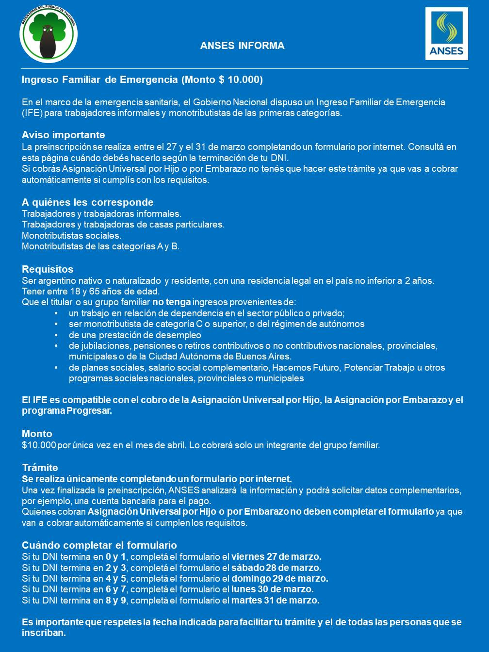 Ingreso familiar de emergencia 2021. Ingreso Familiar De Emergencia Defensoria Del Pueblo De Tucuman