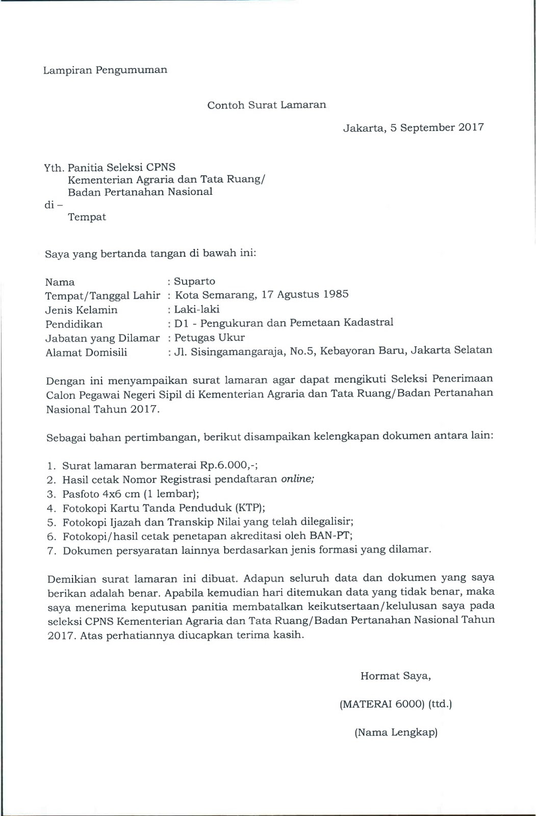 Contoh Surat Lamaran Kerja Di Badan Pertanahan Nasional Kumpulan Surat Penting