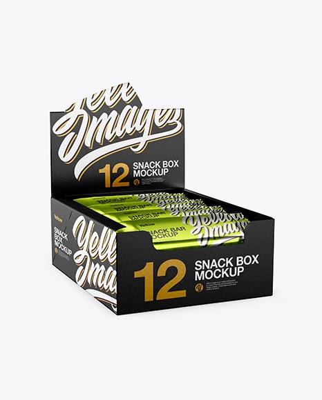Download Free 12 Metallized Snack Bars Display Box Mockup (PSD)