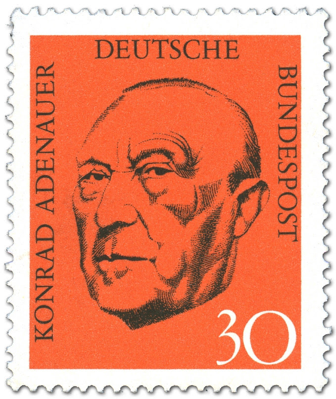 Wertvolle briefmarken sind unter den philatelisten sehr beliebt. Konrad Adenauer Portrait Briefmarke 1968