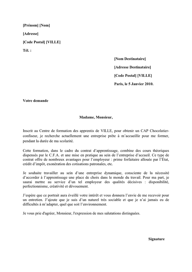 Exemple Lettre De Motivation Pour Trouver Un Maitre Dapprentissage  Le