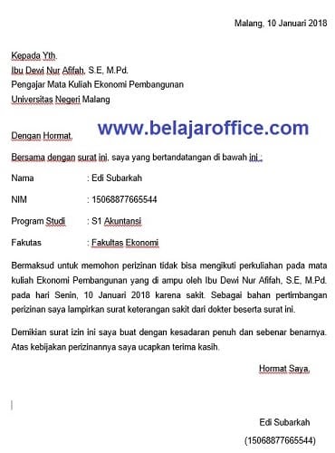 Contoh Surat Resmi Sakit Ke Sekolah - Resepi Book c