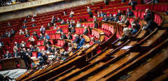 FRANCE, Paris, 2023-11-28. Photography by Xose Bouzas / Hans Lucas. Public session of questions to the french government at the Palais Bourbon, in the National Assembly chamber. Eric Dupond-Moretti, Keeper of the Seals, Minister of Justice, in front of the empty benches of the deputies of the Rassemblement National, RN, formerly the extreme right-wing Front National.
FRANCE, Paris, 2023-11-28. Photographie par Xose Bouzas / Hans Lucas. Seance publique de questions au gouvernement francais au Palais Bourbon, dans l hemicycle de l Assemblee Nationale. Eric Dupond-Moretti, garde des sceaux, ministre de la justice, devant les bancs des deputes Rassemblement National, RN, ex front national, parti d extreme droite, vides apres leur depart. (Photo by Xose Bouzas / Hans Lucas / Hans Lucas via AFP)