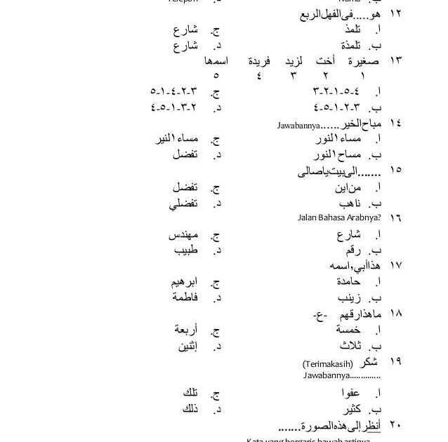Soal Bahasa Arab Dan Jawabannya Untuk Mts Project Soal