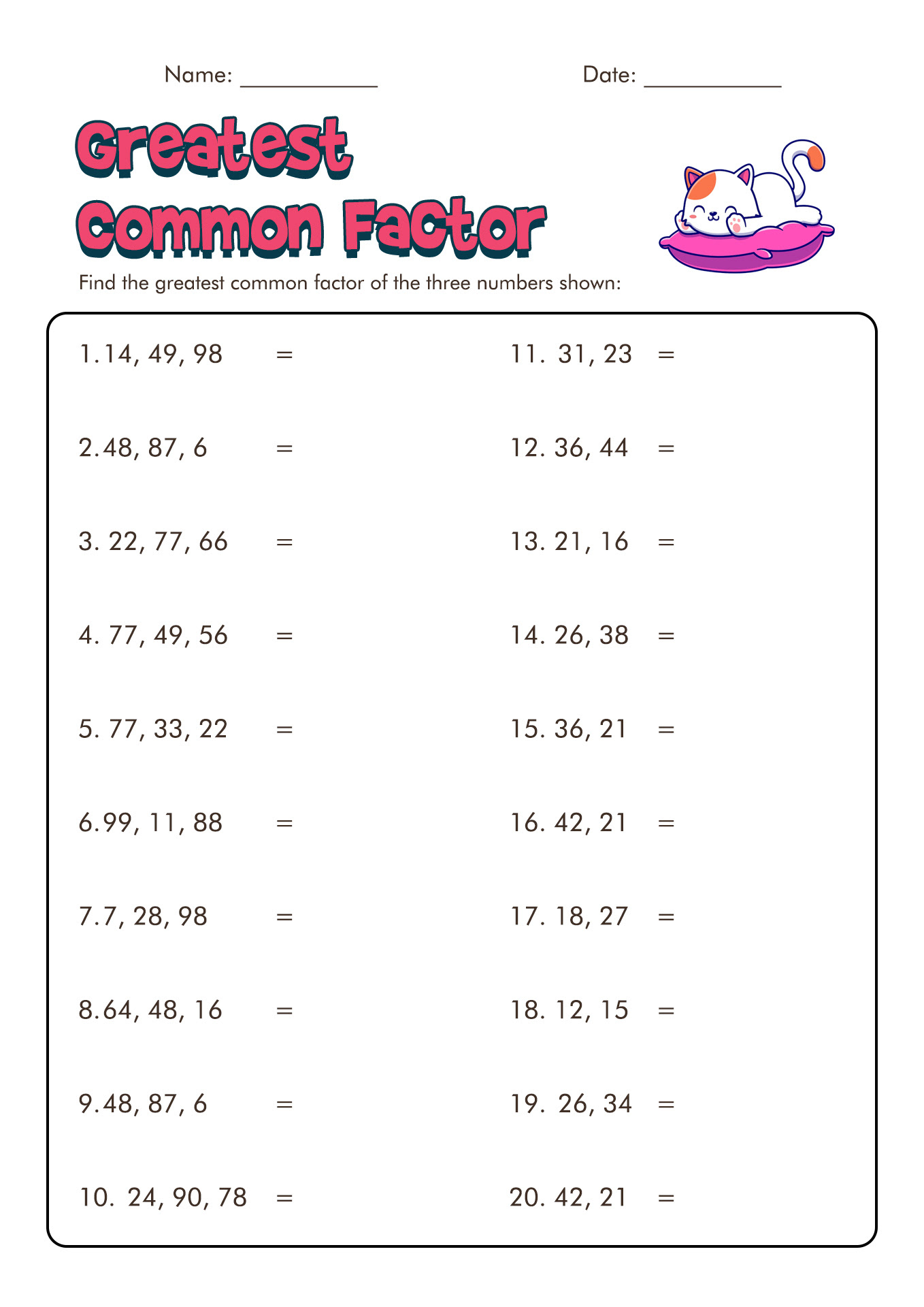 31 Gcf Worksheet 6th Grade - Worksheet Project List