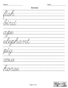 Free cursive writing worksheet printables in 2020 cursive. Animals Cursive Writing Practice Worksheet For 3rd 4th Grade Lesson Planet