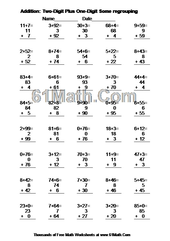 They will need to understand place value well. Addition Two Digit Plus One Digit Some Regrouping Create Your Own Math Worksheets