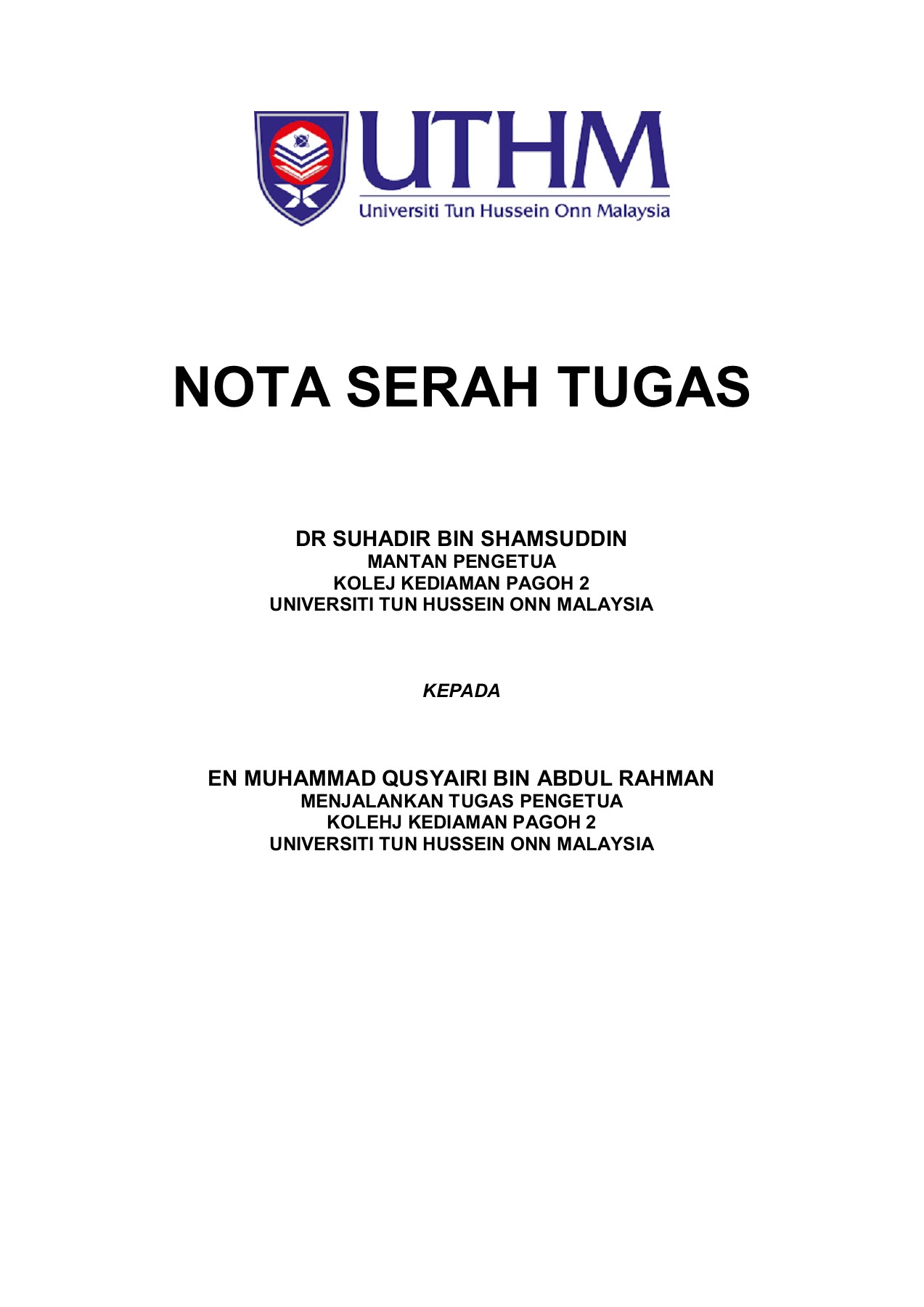 Surat tugas karyawan adalah surat tugas yang diberikan oleh atasan kepada karyawan. Nota Serah Tugas Kkp2 Pages 1 6 Text Version Anyflip