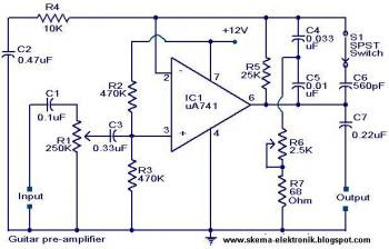 Electric Guitar Pre-Amplifier schematic diagram - Electronic Schematic Diagram