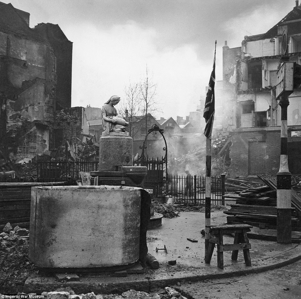 As well as glamorous portraits of British soldiers, Beaton's portfolio also catalogues famous landmarks, such as a war-ravaged Bloomsbury Square