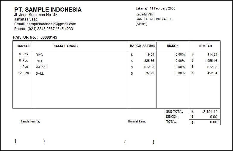 Contoh Faktur Penjualan Format Excel - Contoh 193