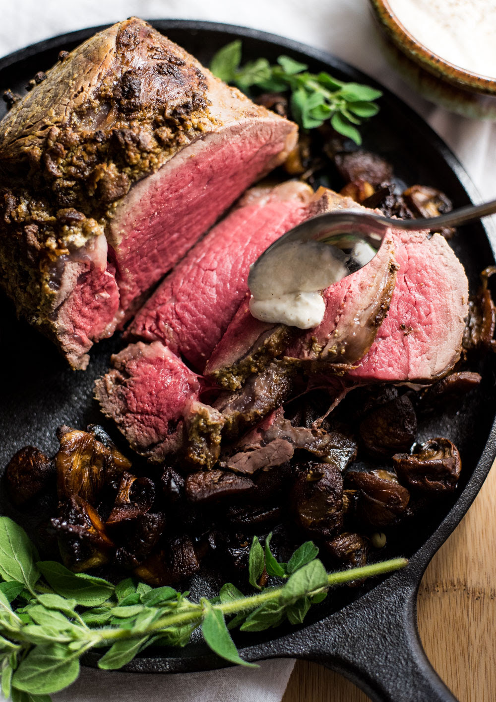 We did a choose your own place the tenderloin on an oiled roasting rack over a rimmed baking sheet and insert a meat. Roasted Beef Tenderloin With Beer Horseradish Sauce And Pilsner Mushrooms Cooking And Beercooking And Beer