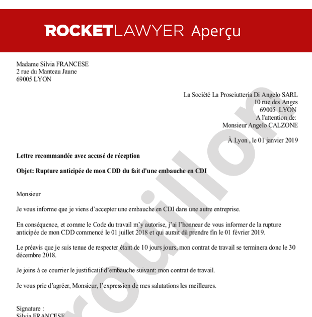 lettre preavis appart 1 mois