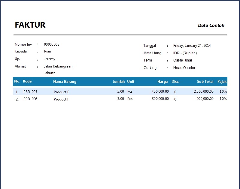 Contoh Invoice Order Barang - Contoh 36