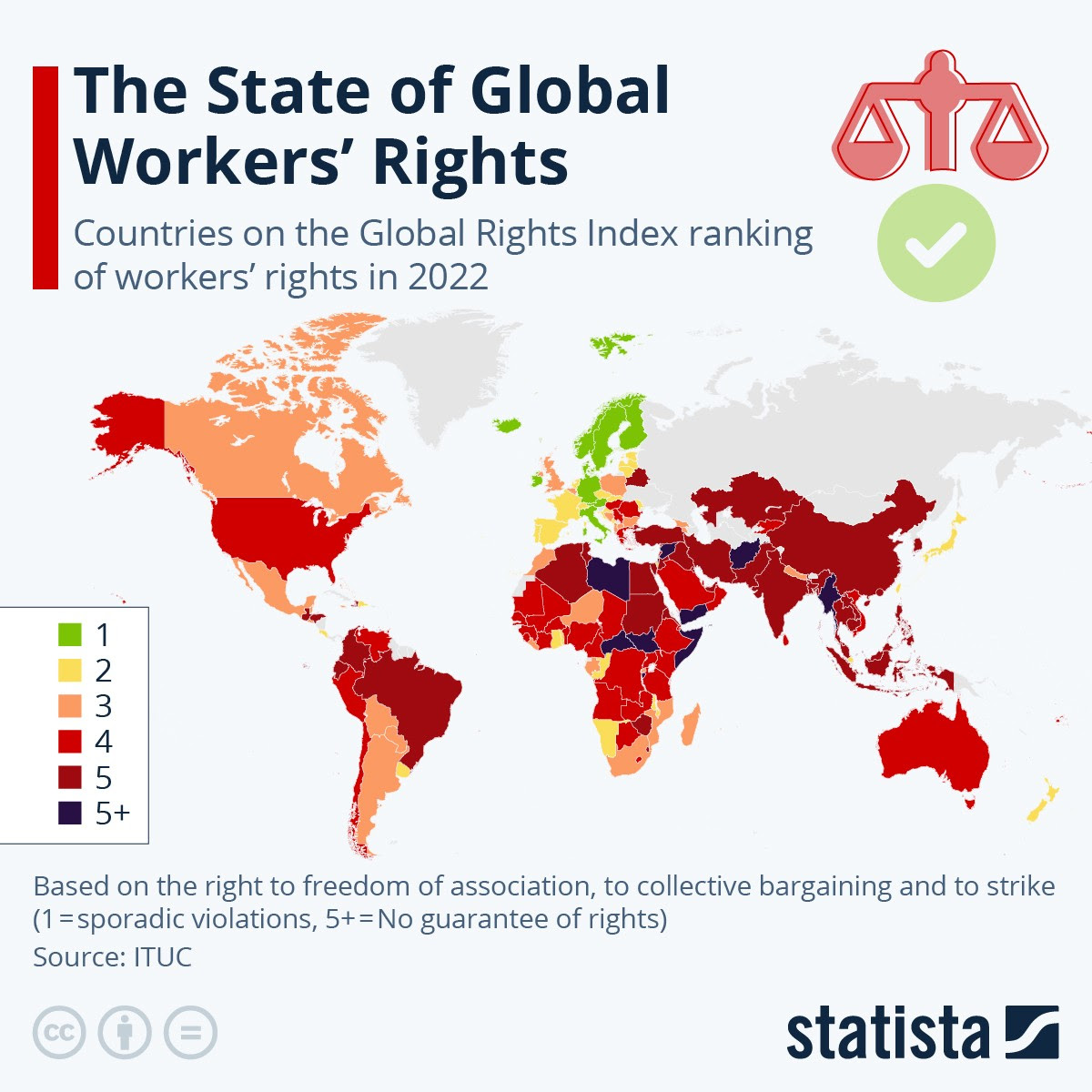 Mapa derecho de los trabajadores en el mundo