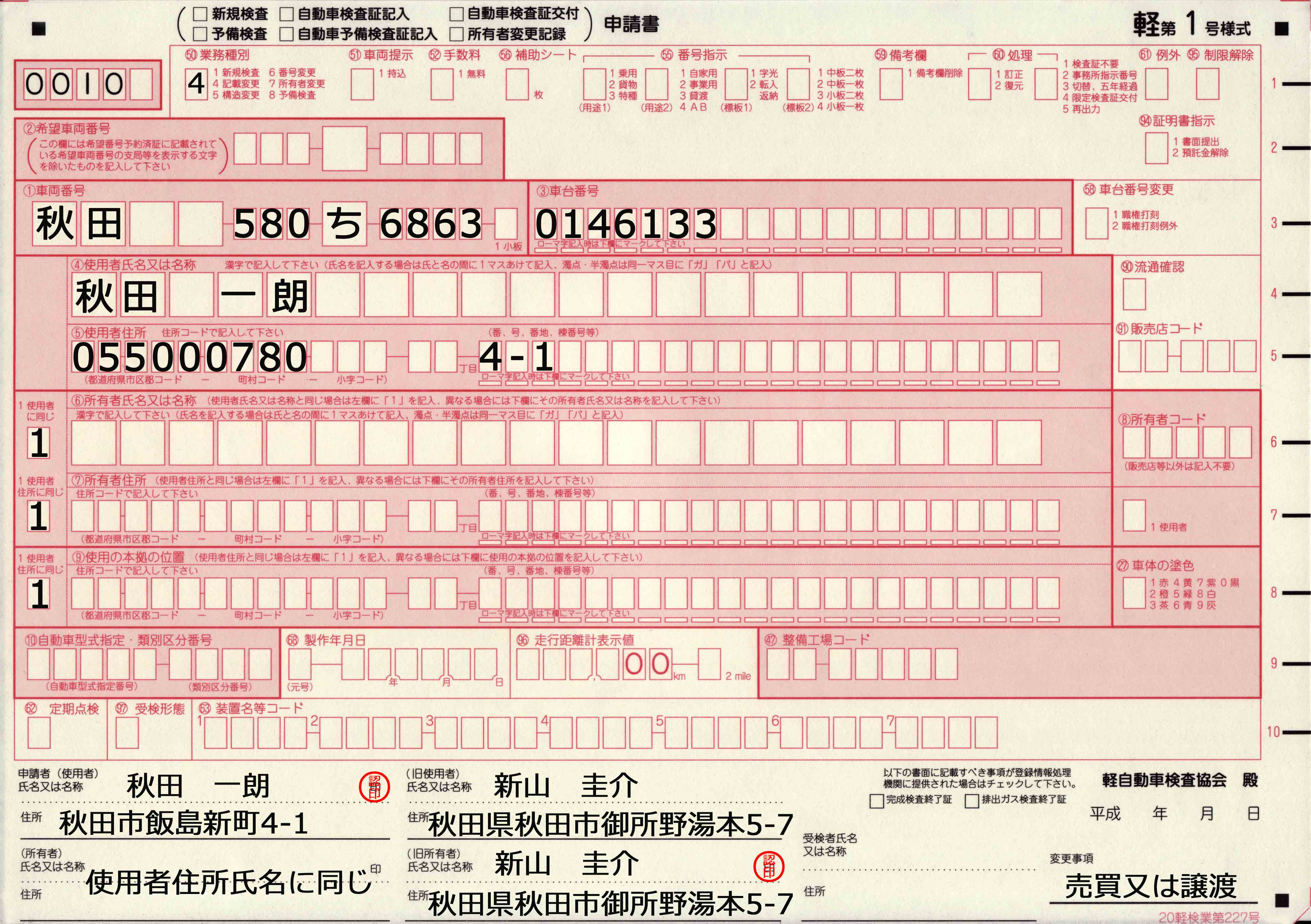 車検証 軽自動車 名義変更 Kuruma