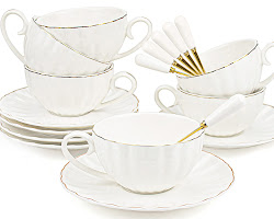 Porcelain tea cups with gold trim tea set