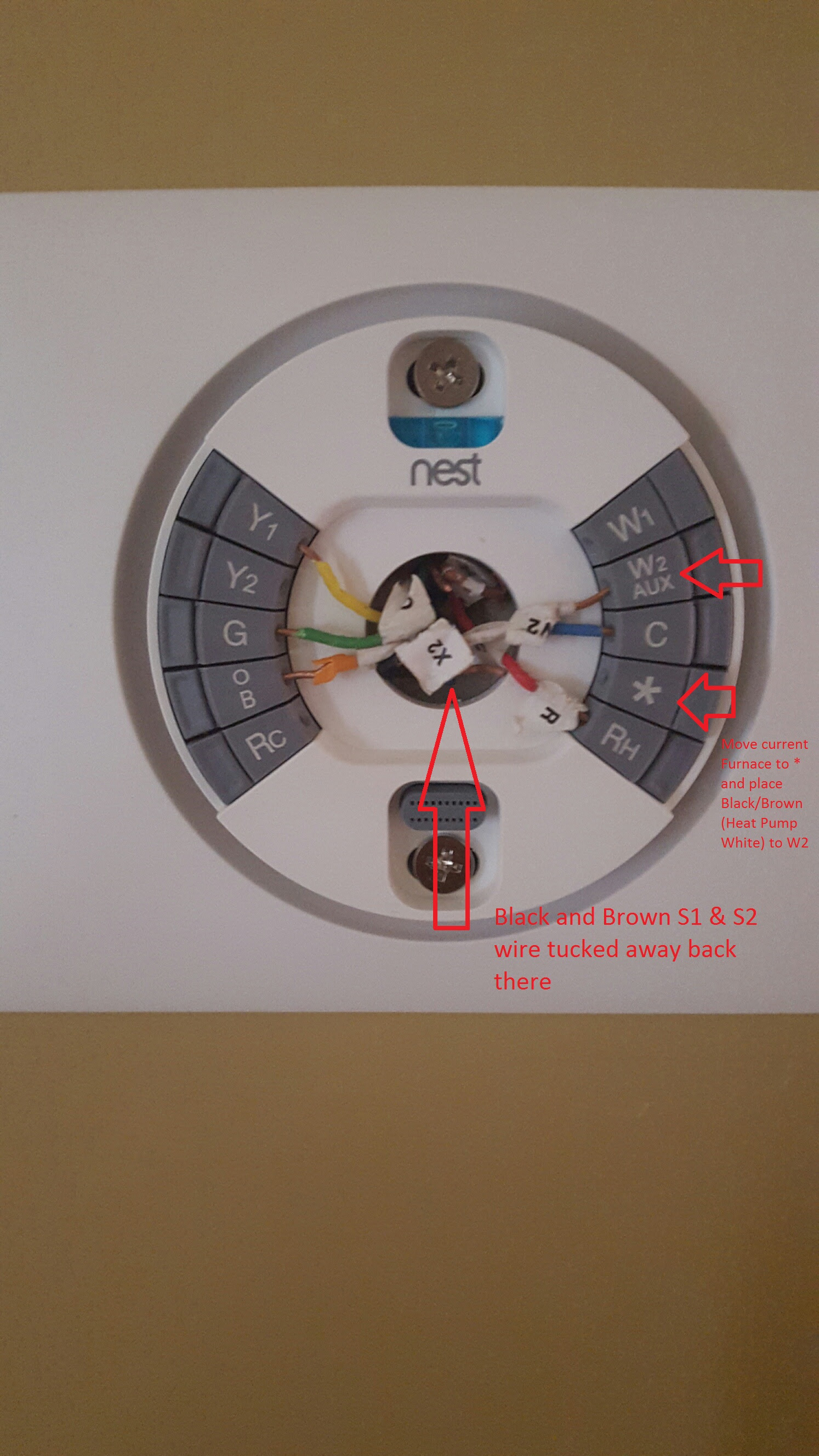 I don't think you're compatible with the nest e since you have separate controls for both auxiliary heat. Can S1 S2 Wire Connect The Heat Pump Diy Home Improvement Forum