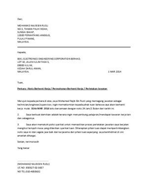 Copy Past Surat Notis Berhenti Kerja Seminggu : Surat ...
