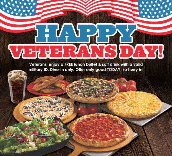 Happy Veterans Day!       Veterans, enjoy a FREE lunch buffet & soft drink with a valid military ID. Dine-in only. Offer only good TODAY, so hurry in!