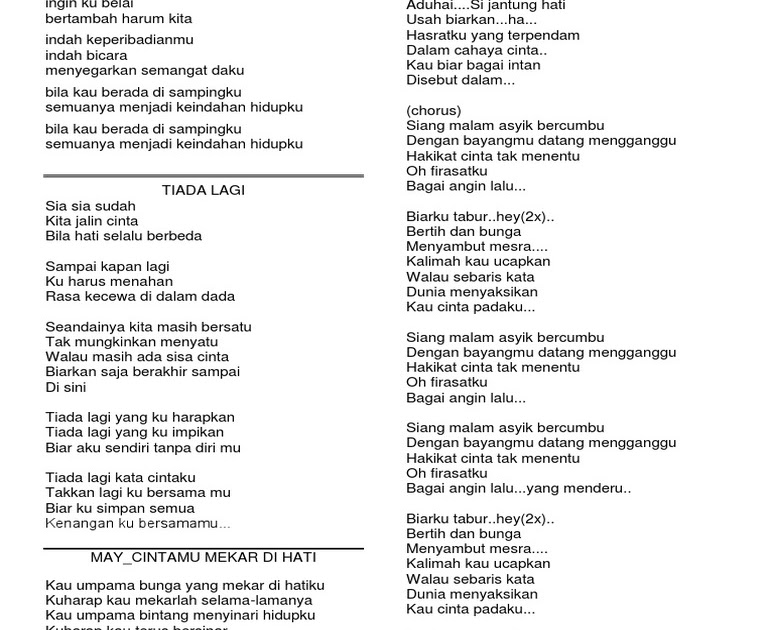  Lirik  Lagu Cinta  Mu Mekar Di Hati Zafrina