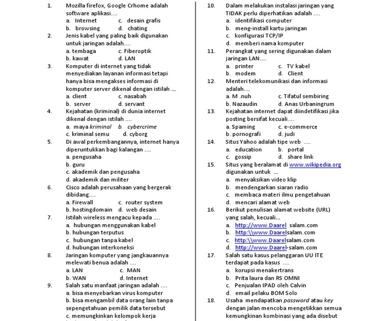 Soal Tik Kelas 9 Semester 1 Doc Inti Soal